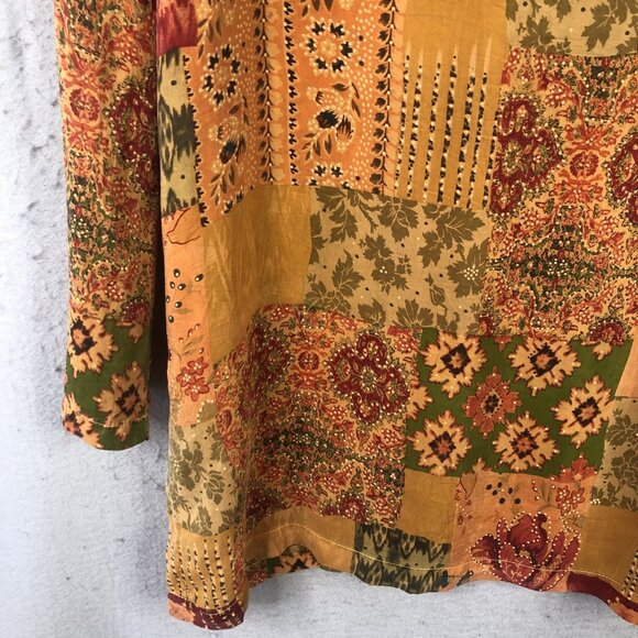 Tianello Shirt Womens Small Patchwork Floral Rayon Boho Made USA Button Front - Picture 12 of 16